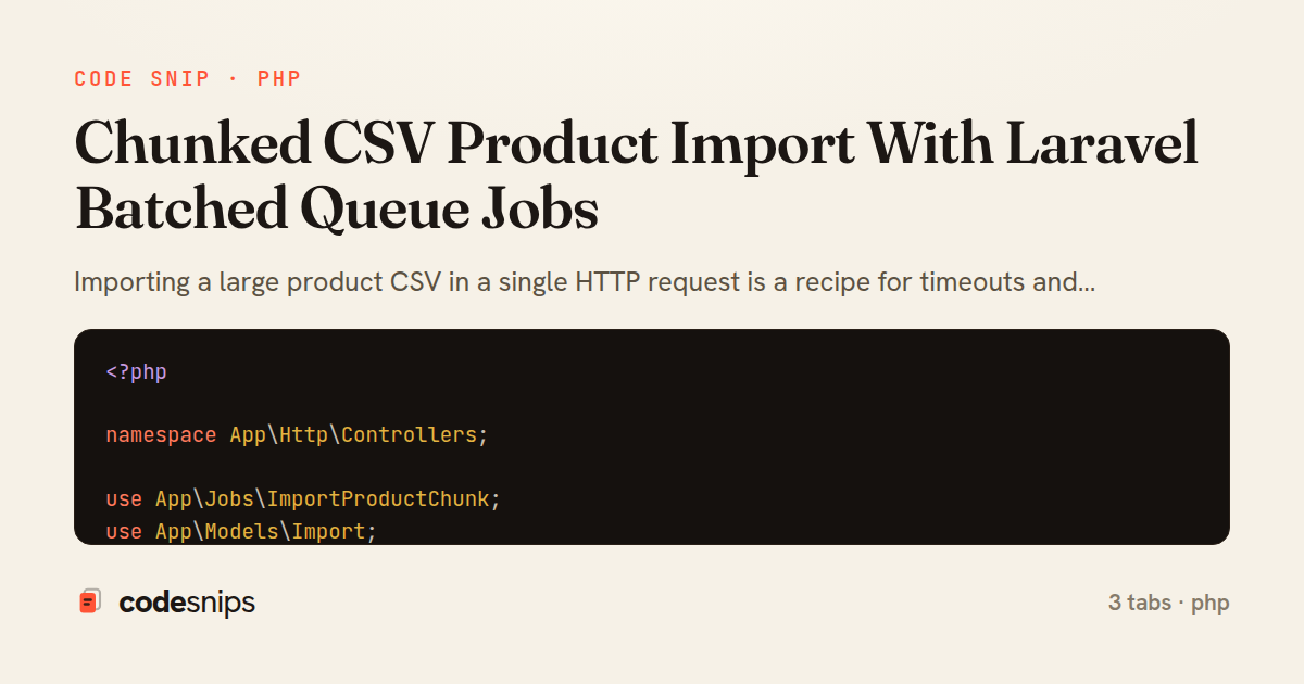 Chunked CSV Product Import With Laravel Batched Queue Jobs — share card