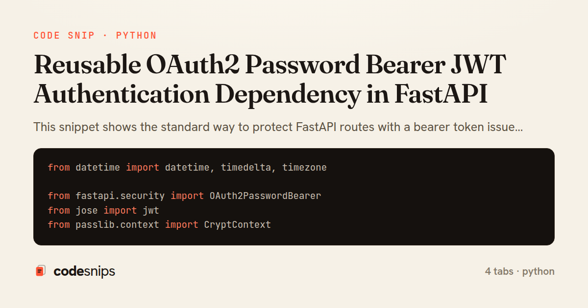 Reusable OAuth2 Password Bearer JWT Authentication Dependency in FastAPI — share card