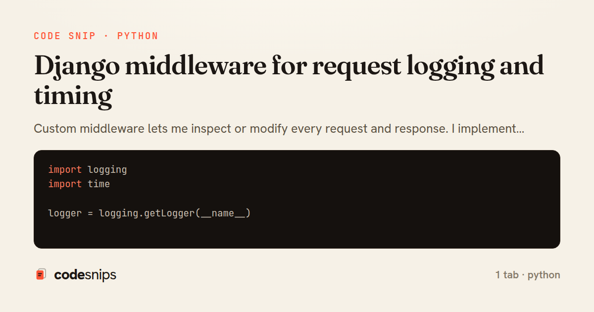 Django middleware for request logging and timing — share card
