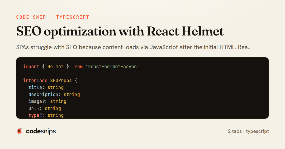 SEO optimization with React Helmet — share card