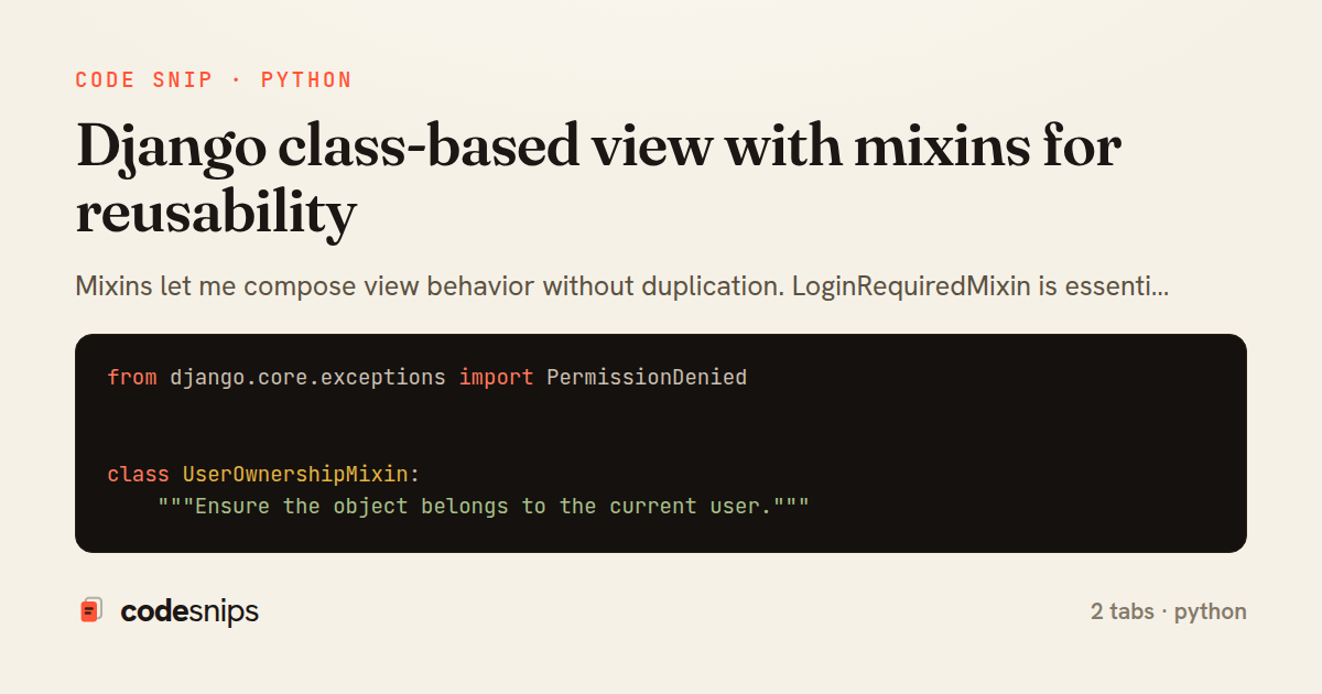Django class-based view with mixins for reusability — share card