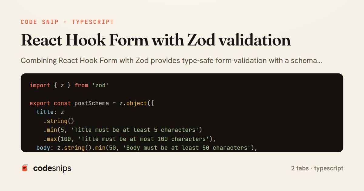 React Hook Form with Zod validation — share card