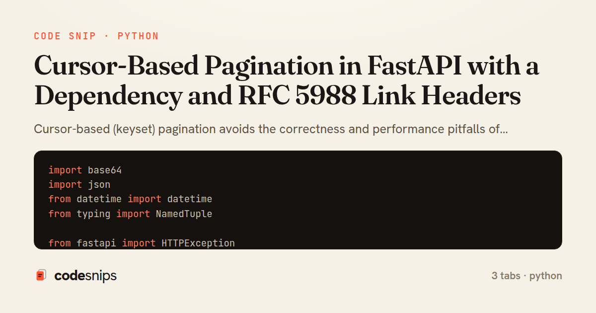 Cursor-Based Pagination in FastAPI with a Dependency and RFC 5988 Link Headers — share card