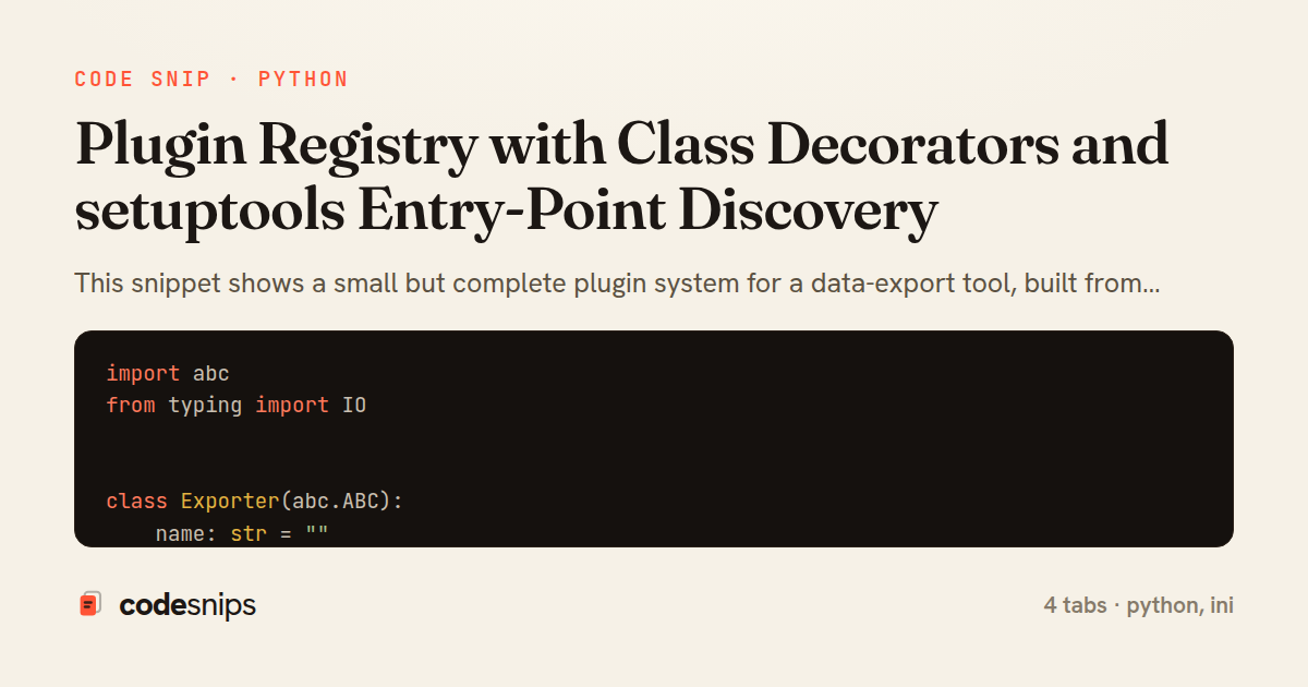 Plugin Registry with Class Decorators and setuptools Entry-Point Discovery — share card