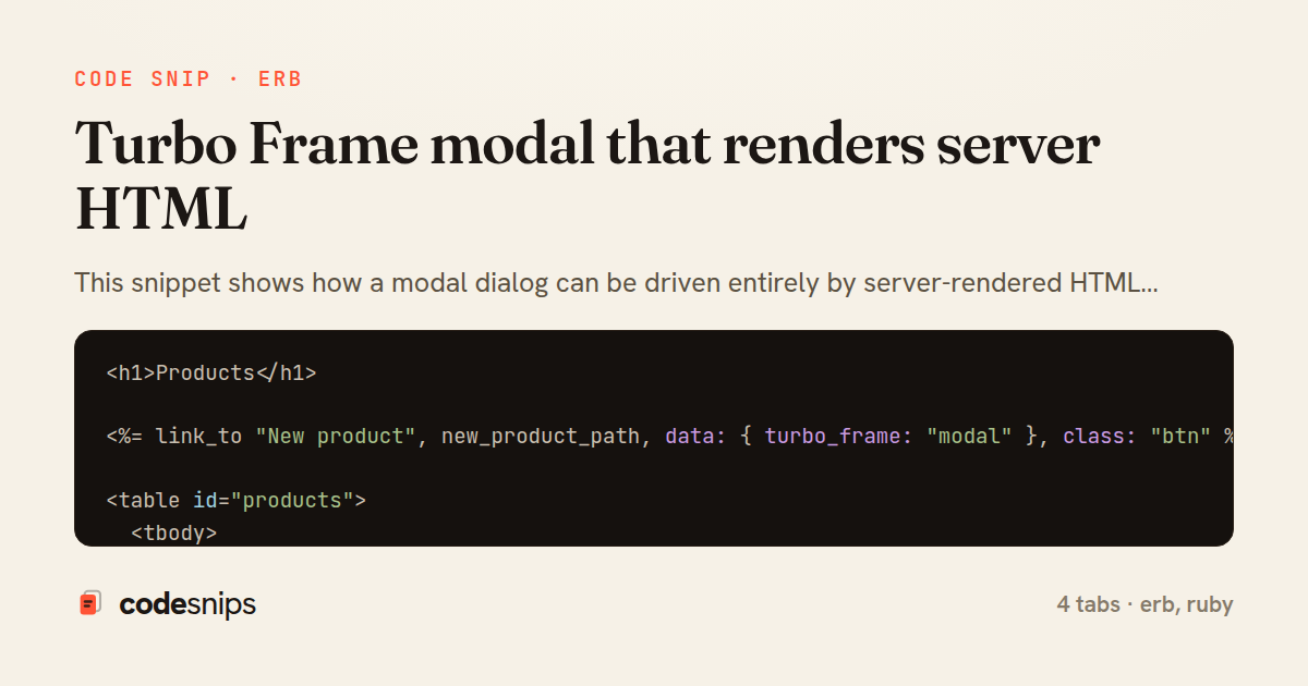 Turbo Frame modal that renders server HTML — share card