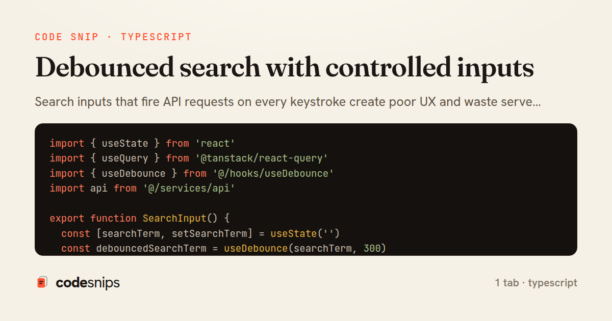 Debounced search with controlled inputs — share card