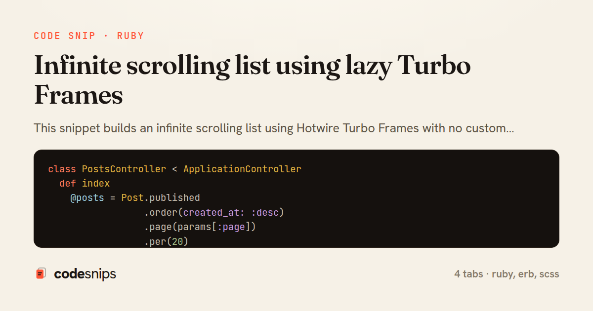 Infinite scrolling list using lazy Turbo Frames — share card