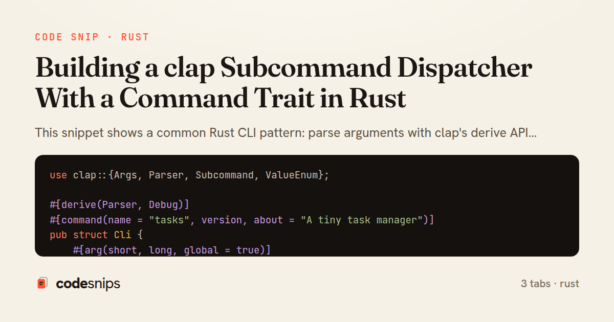 Building a clap Subcommand Dispatcher With a Command Trait in Rust — share card