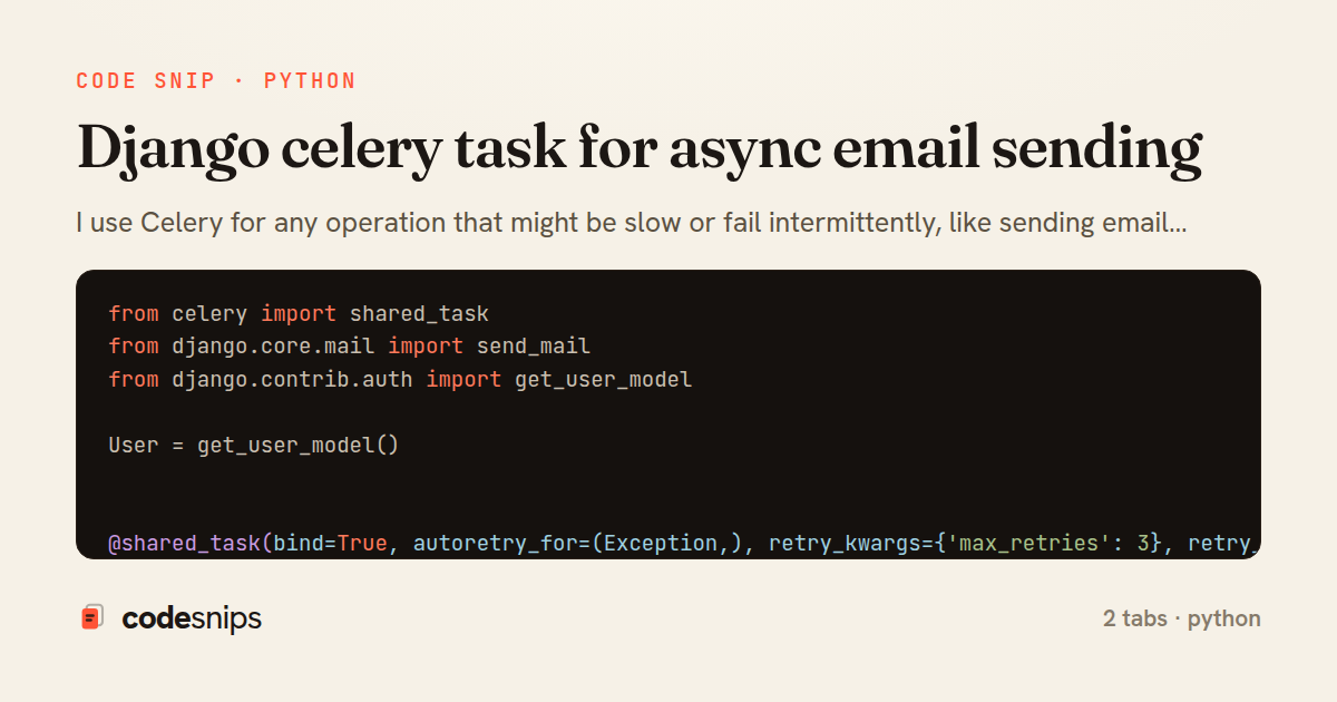 Django celery task for async email sending — share card
