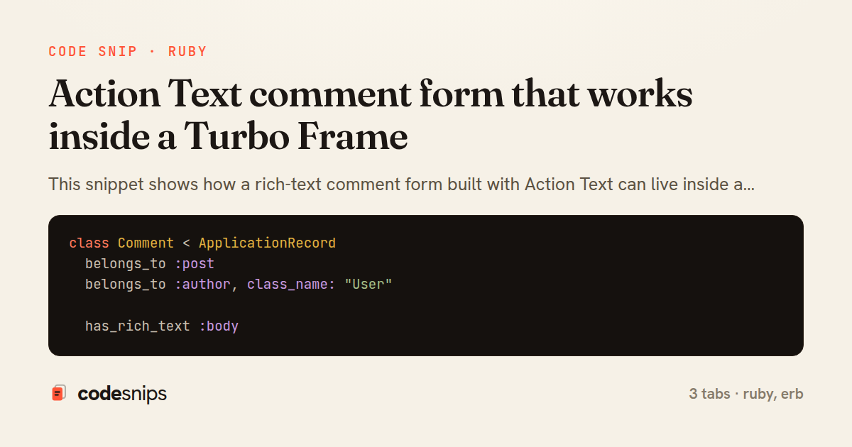 Action Text comment form that works inside a Turbo Frame — share card