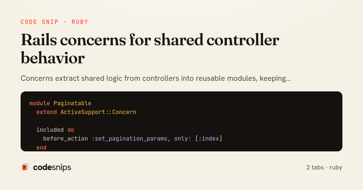 Rails concerns for shared controller behavior — share card