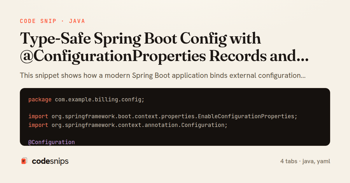 Type-Safe Spring Boot Config with @ConfigurationProperties Records and Validation — share card