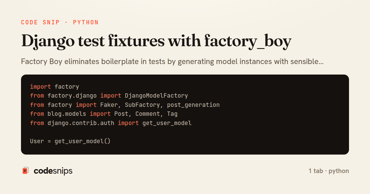 Django test fixtures with factory_boy — share card