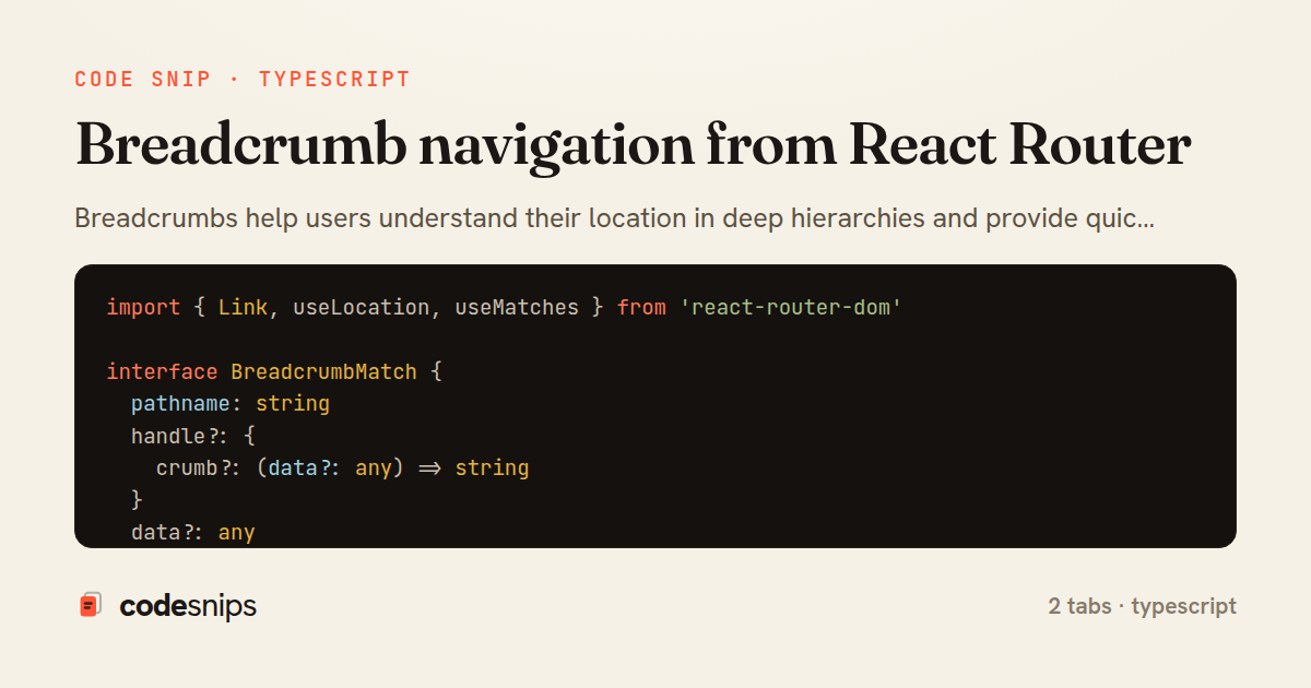 Breadcrumb navigation from React Router — share card