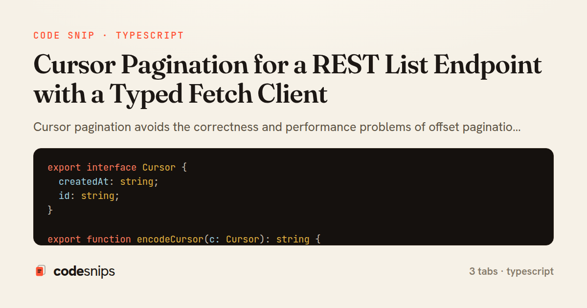 Cursor Pagination for a REST List Endpoint with a Typed Fetch Client — share card