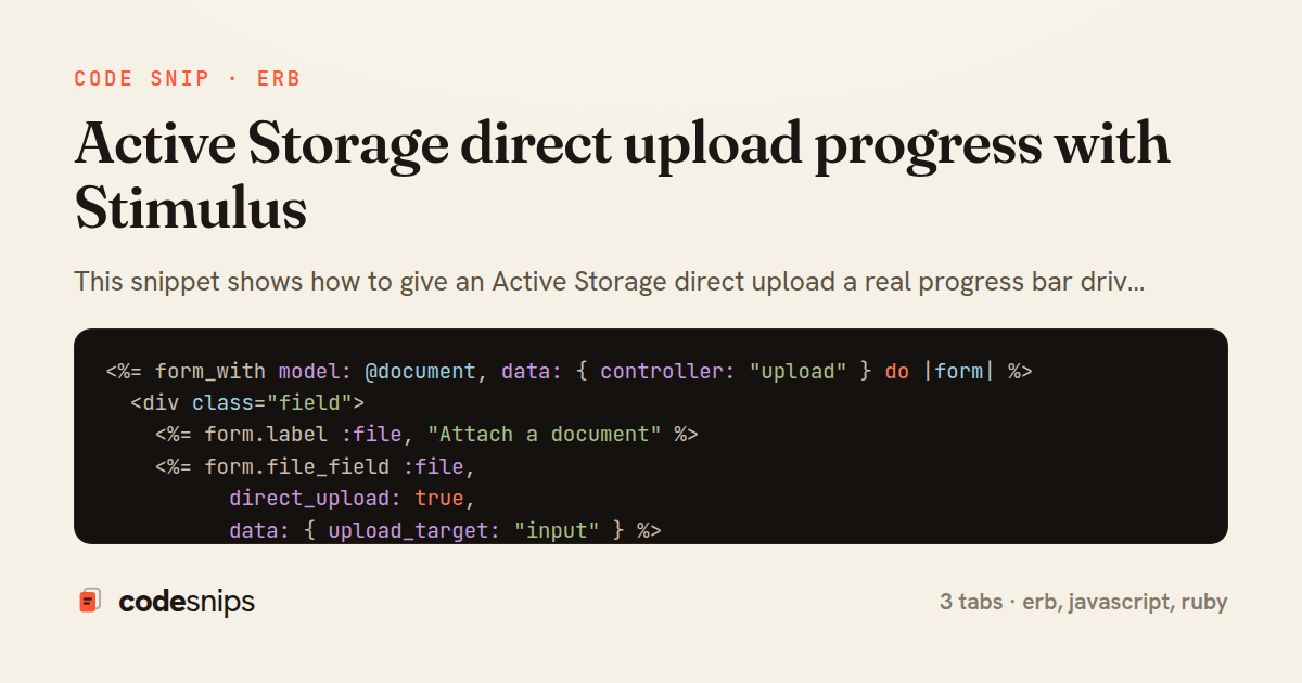 Active Storage direct upload progress with Stimulus — share card