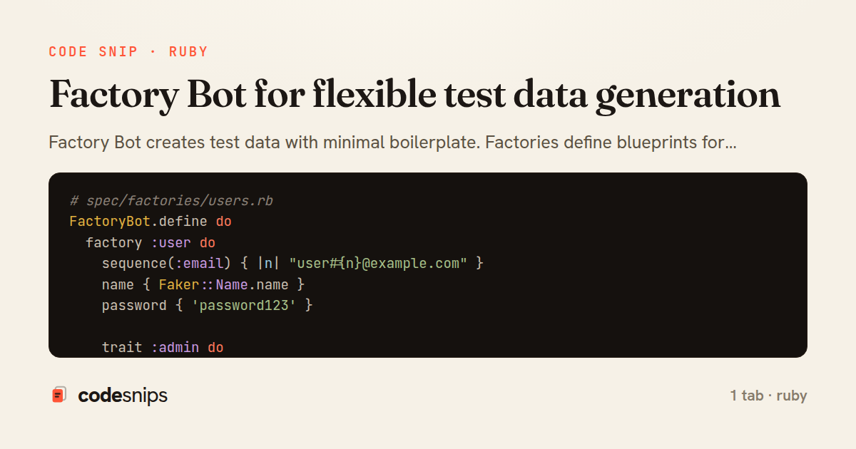 Factory Bot for flexible test data generation — share card