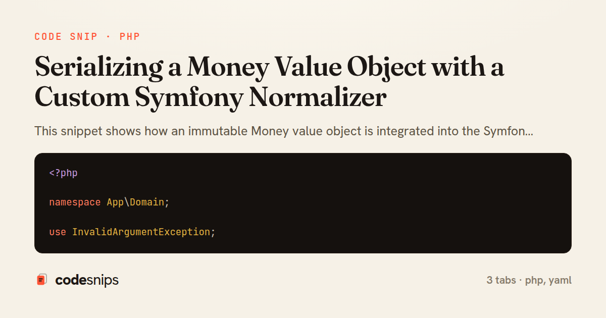Serializing a Money Value Object with a Custom Symfony Normalizer — share card