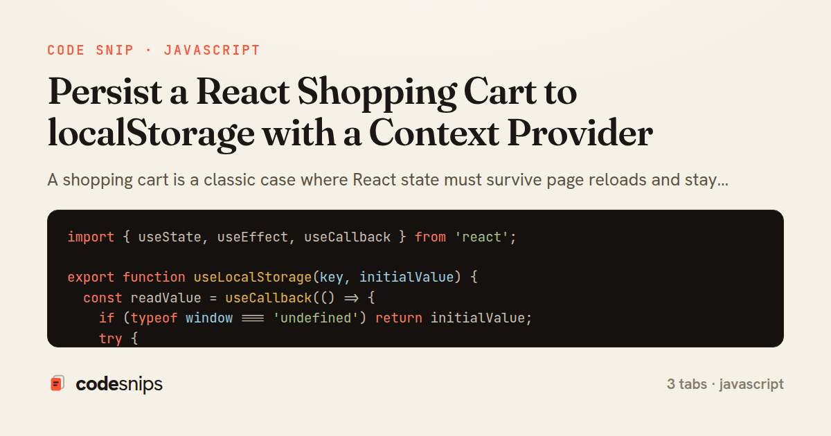 Persist a React Shopping Cart to localStorage with a Context Provider — share card