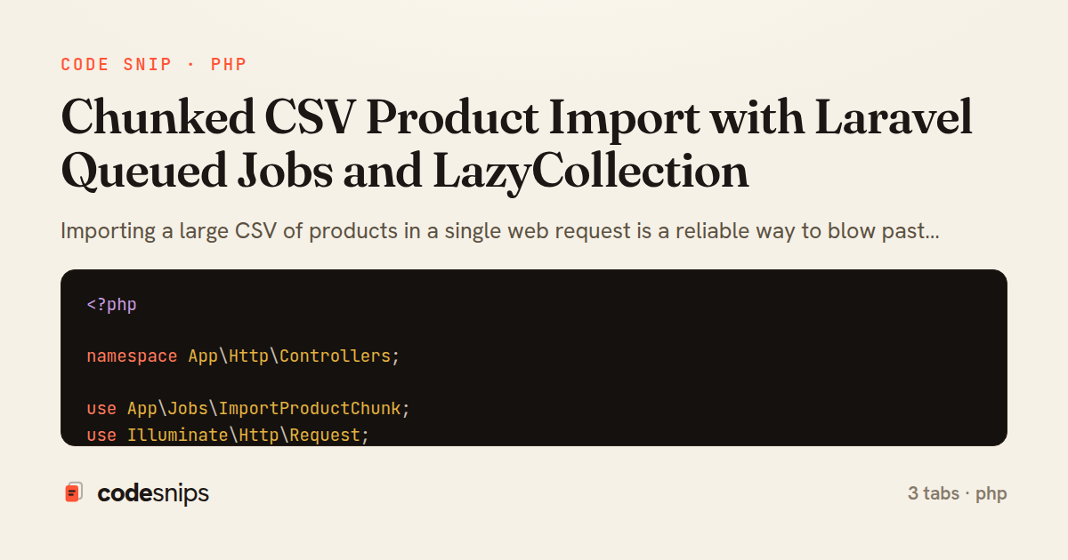 Chunked CSV Product Import with Laravel Queued Jobs and LazyCollection — share card