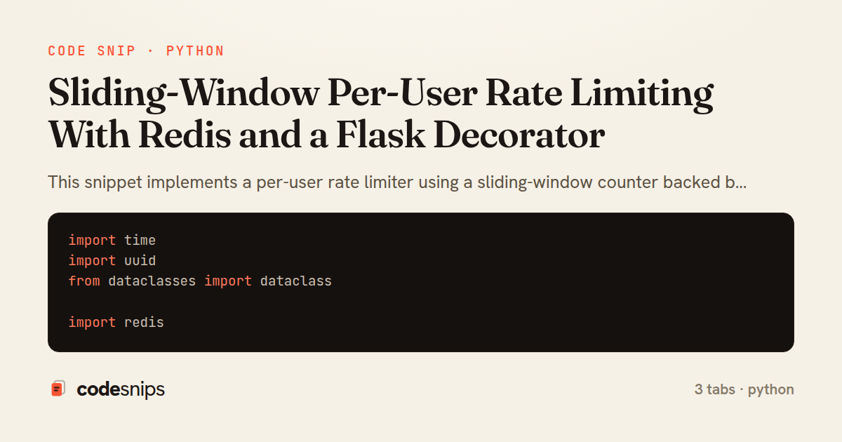Sliding-Window Per-User Rate Limiting With Redis and a Flask Decorator — share card
