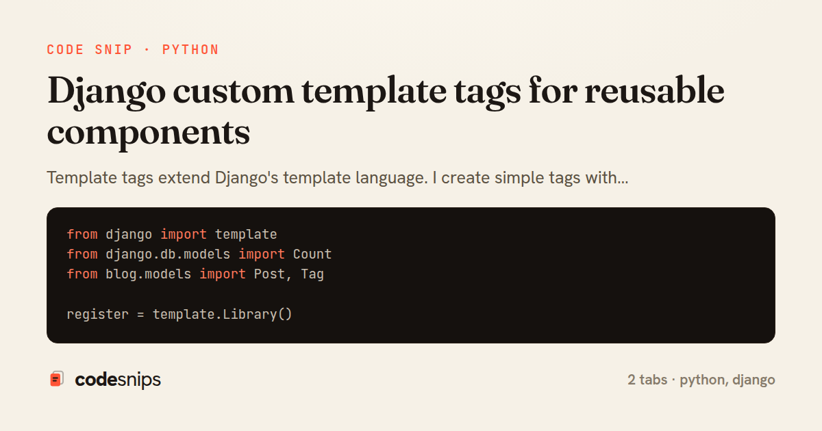 Django custom template tags for reusable components — share card