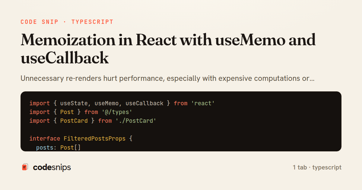 Memoization in React with useMemo and useCallback — share card