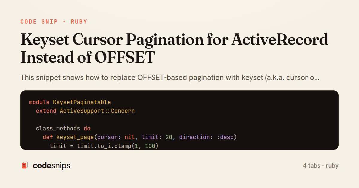 Keyset Cursor Pagination for ActiveRecord Instead of OFFSET — share card