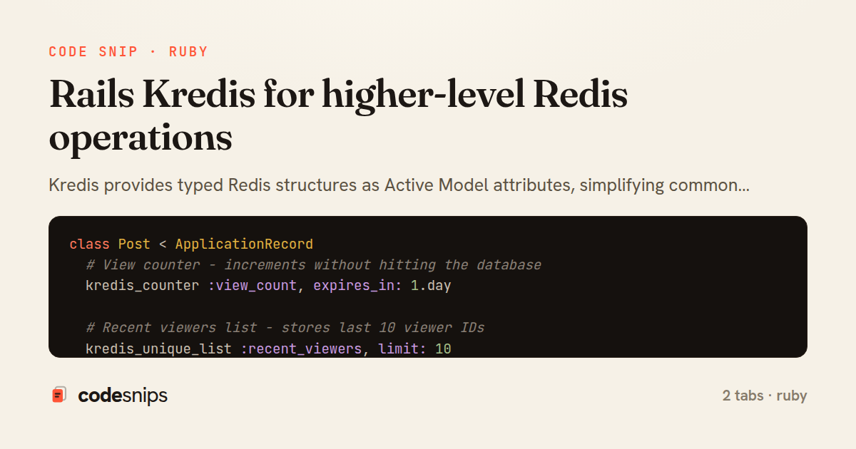 Rails Kredis for higher-level Redis operations — share card