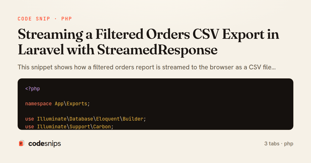 Streaming a Filtered Orders CSV Export in Laravel with StreamedResponse — share card