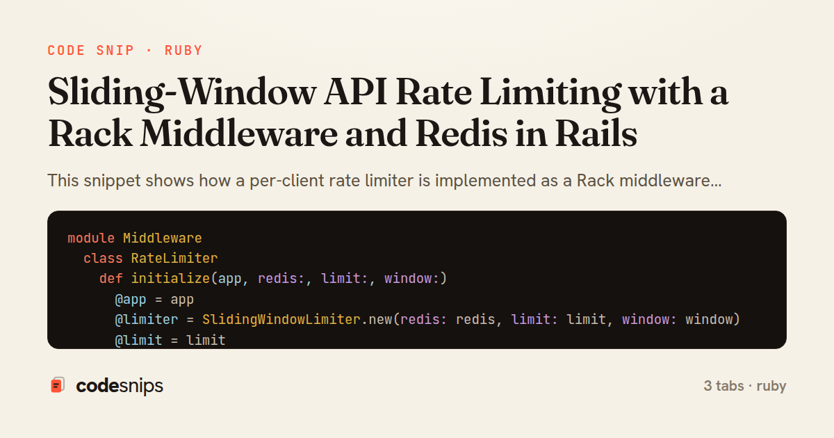 Sliding-Window API Rate Limiting with a Rack Middleware and Redis in Rails — share card