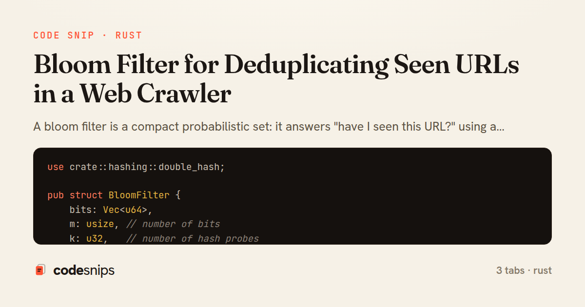 Bloom Filter for Deduplicating Seen URLs in a Web Crawler — share card
