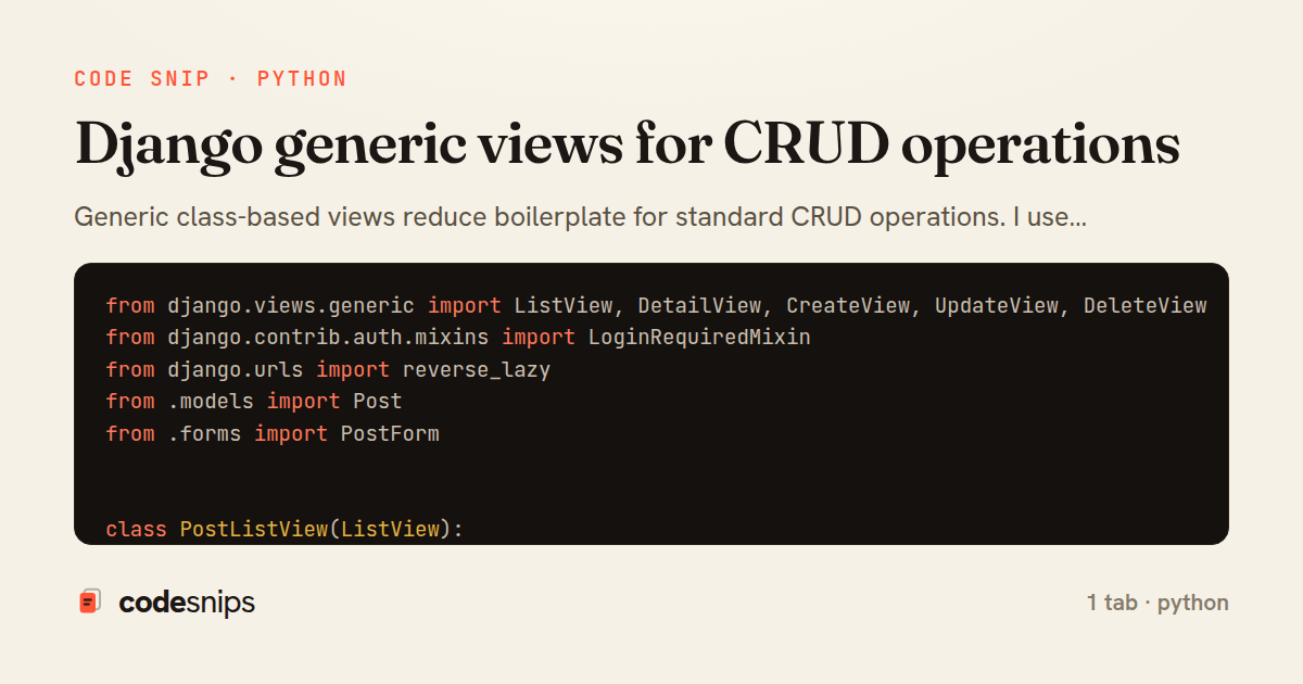 Django generic views for CRUD operations — share card