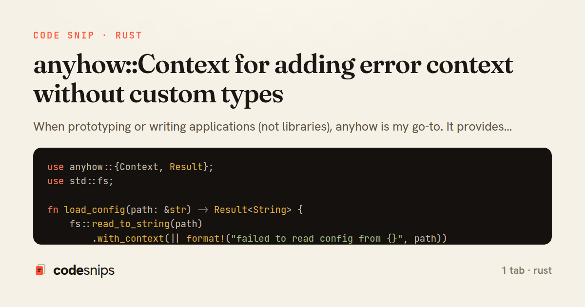 anyhow::Context for adding error context without custom types — share card