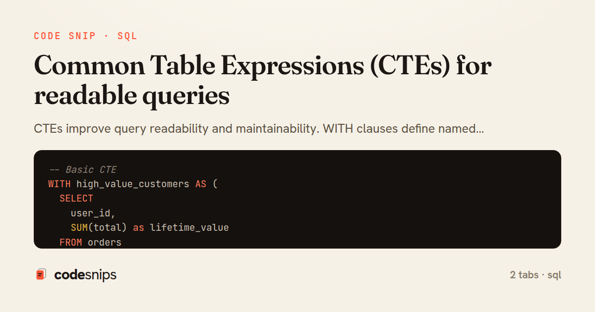 Common Table Expressions (CTEs) for readable queries — share card