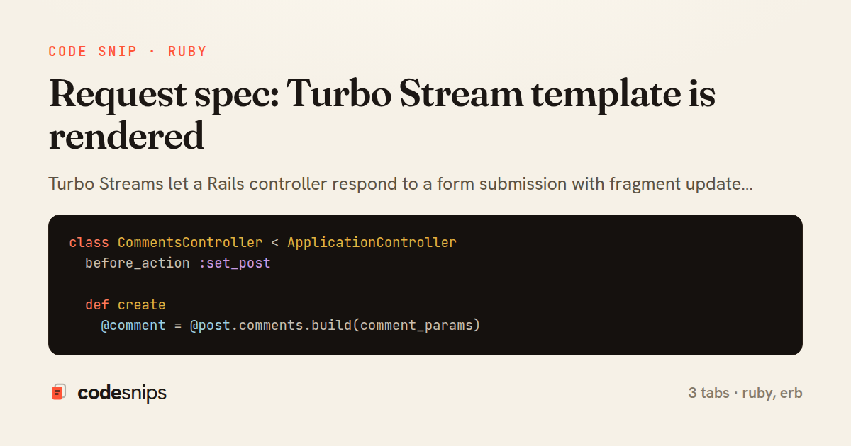 Request spec: Turbo Stream template is rendered — share card