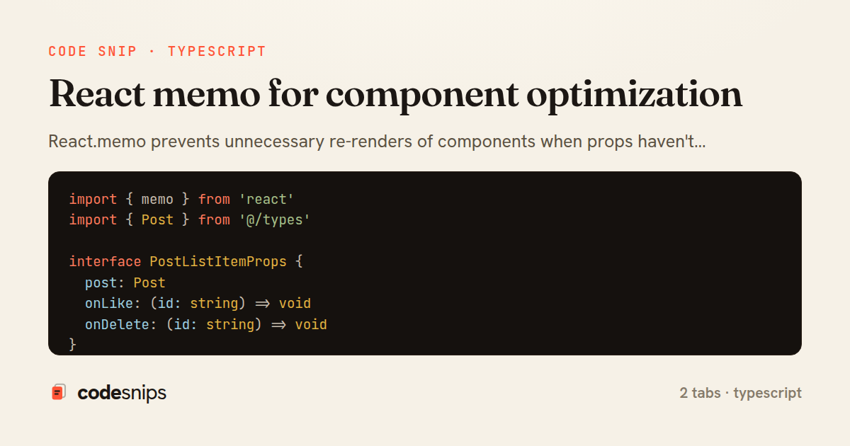 React memo for component optimization — share card