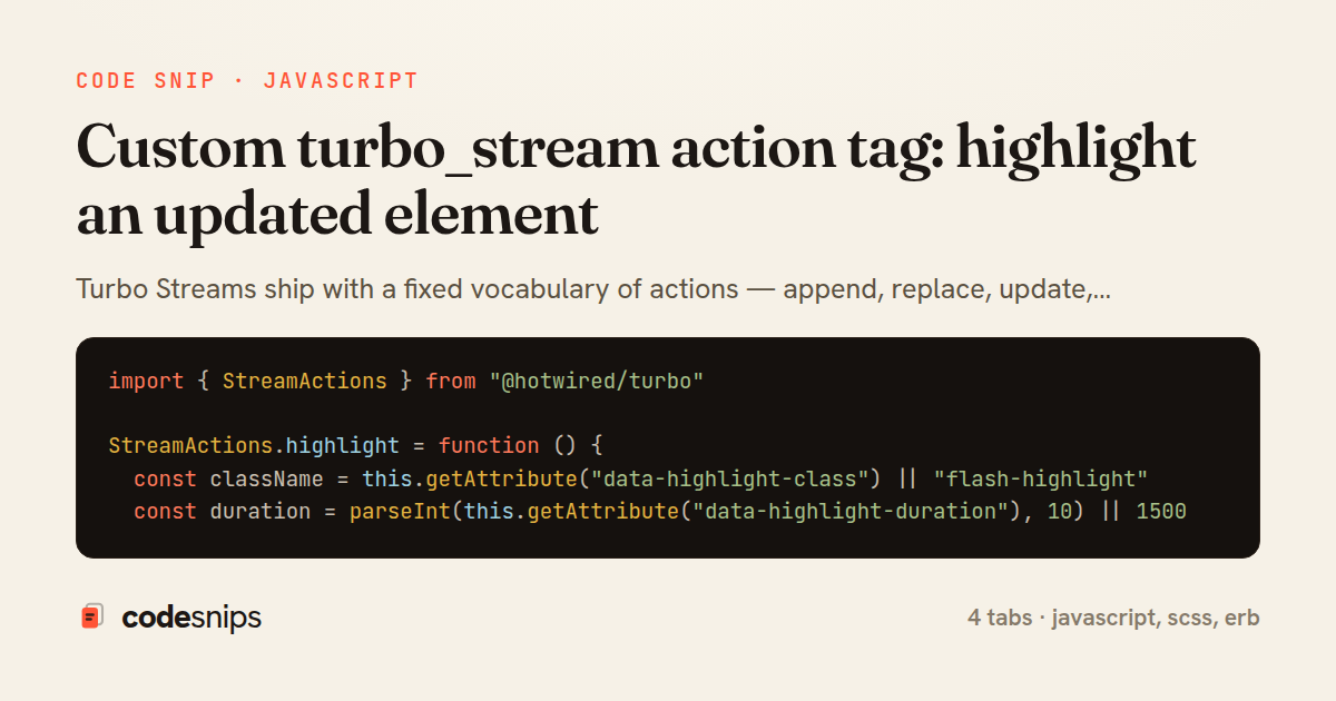 Custom turbo_stream action tag: highlight an updated element — share card