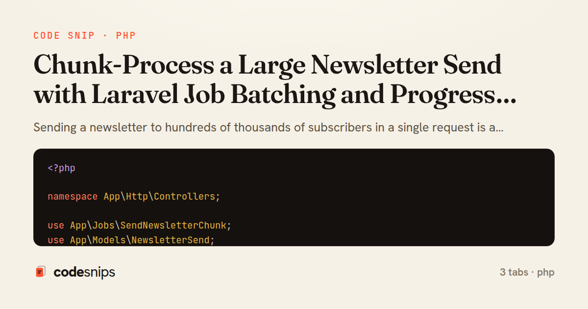 Chunk-Process a Large Newsletter Send with Laravel Job Batching and Progress Tracking — share card