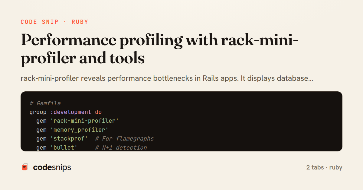 Performance profiling with rack-mini-profiler and tools — share card