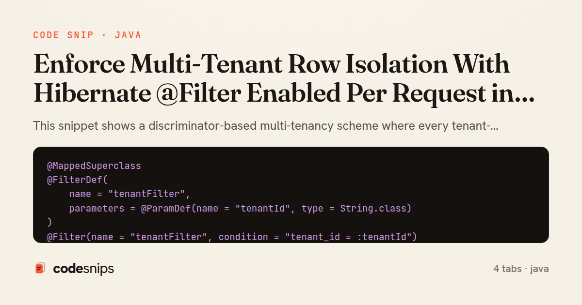Enforce Multi-Tenant Row Isolation With Hibernate @Filter Enabled Per Request in Spring Boot — share card