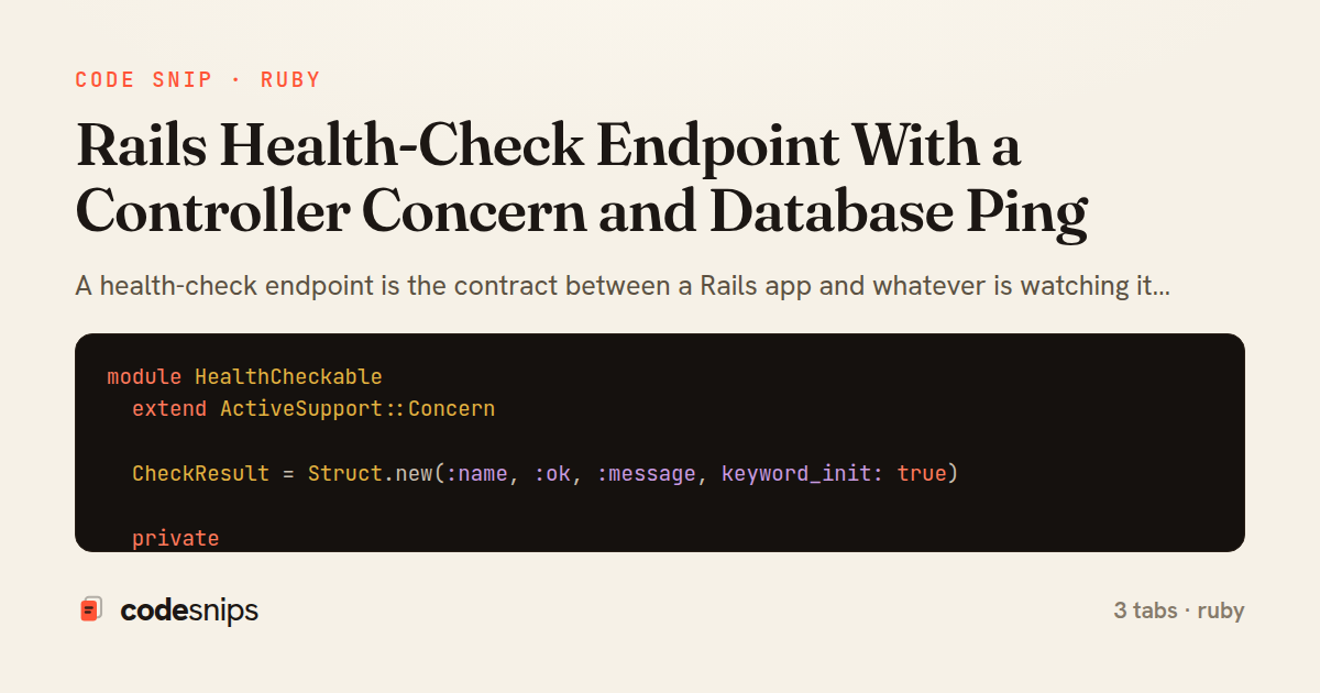 Rails Health-Check Endpoint With a Controller Concern and Database Ping — share card