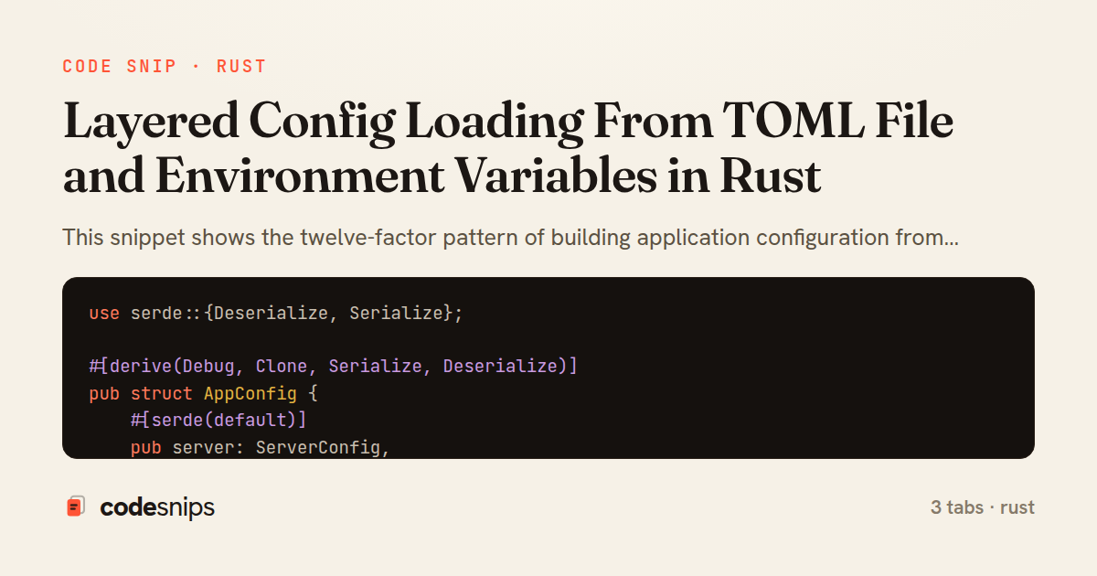 Layered Config Loading From TOML File and Environment Variables in Rust — share card
