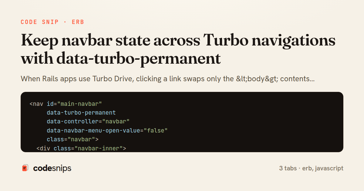 Keep navbar state across Turbo navigations with data-turbo-permanent — share card