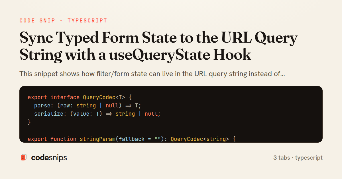 Sync Typed Form State to the URL Query String with a useQueryState Hook — share card