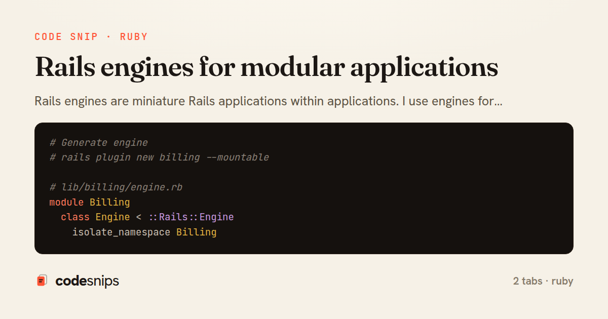 Rails engines for modular applications — share card