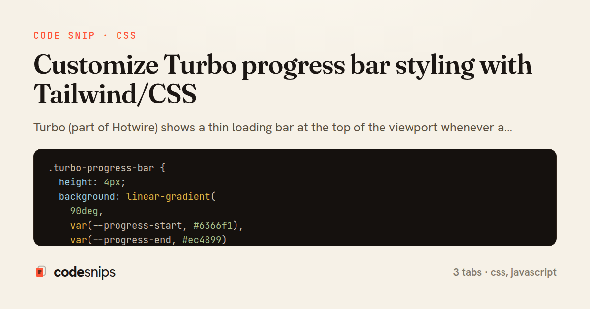 Customize Turbo progress bar styling with Tailwind/CSS — share card
