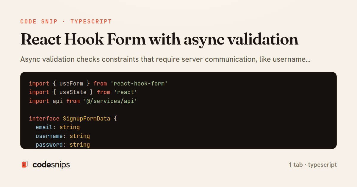 React Hook Form with async validation — share card