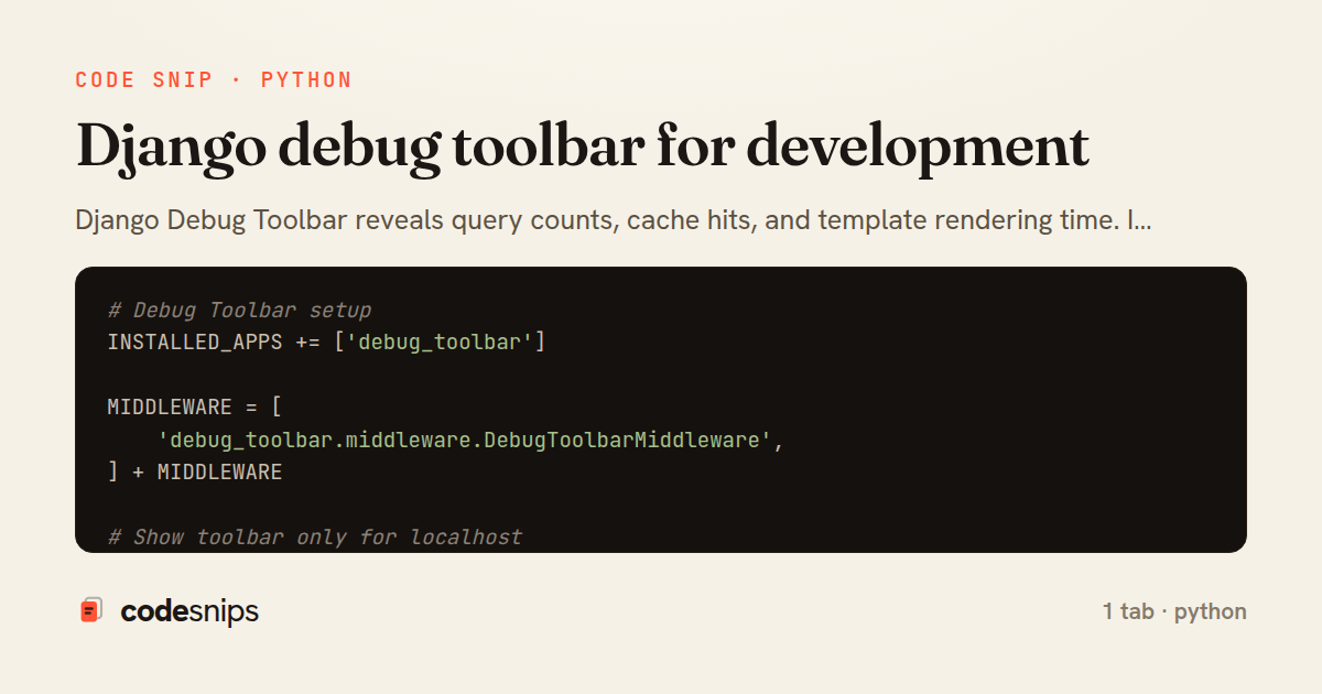 Django debug toolbar for development — share card