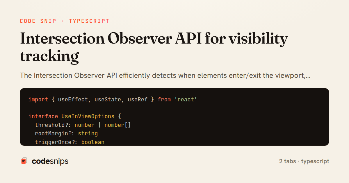 Intersection Observer API for visibility tracking — share card